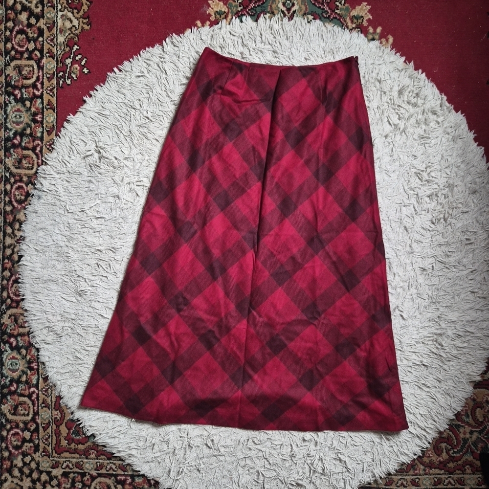 Vintage Eddie Bauer Maxi Skirt Check Buffalo Plaid Red Wool Blend Preppy Academi